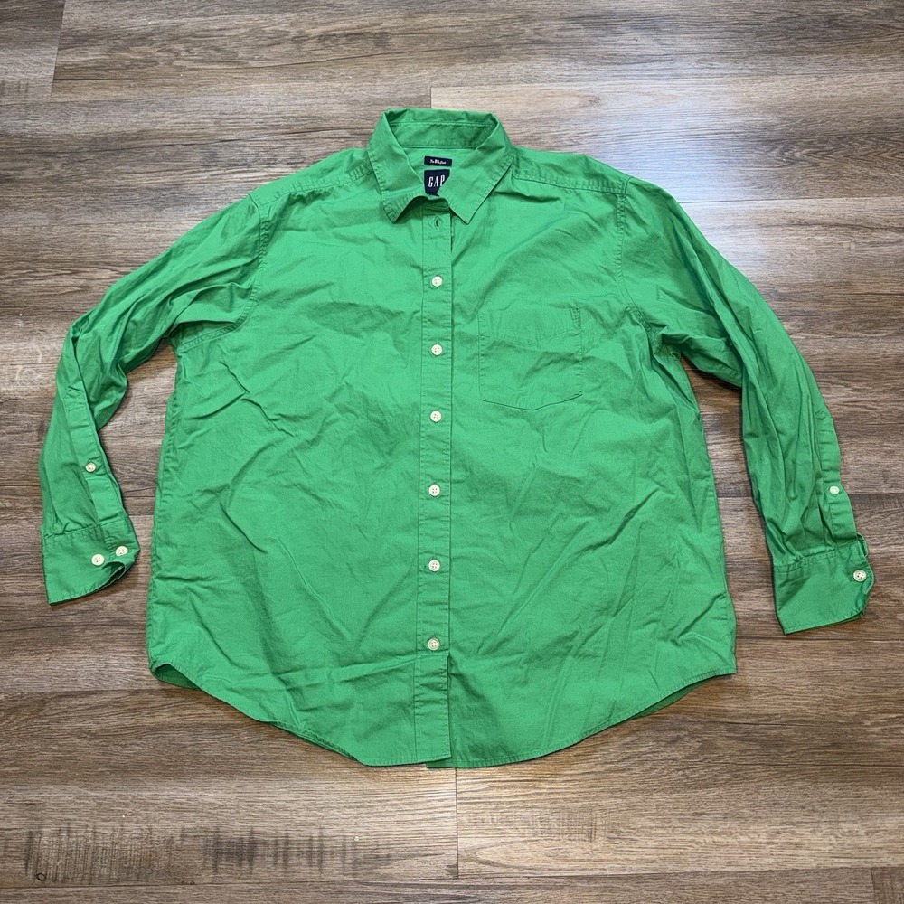 Gap "The Big Shirt" Shirt Womens XS Green Long Sleeve Oversized Button-Down